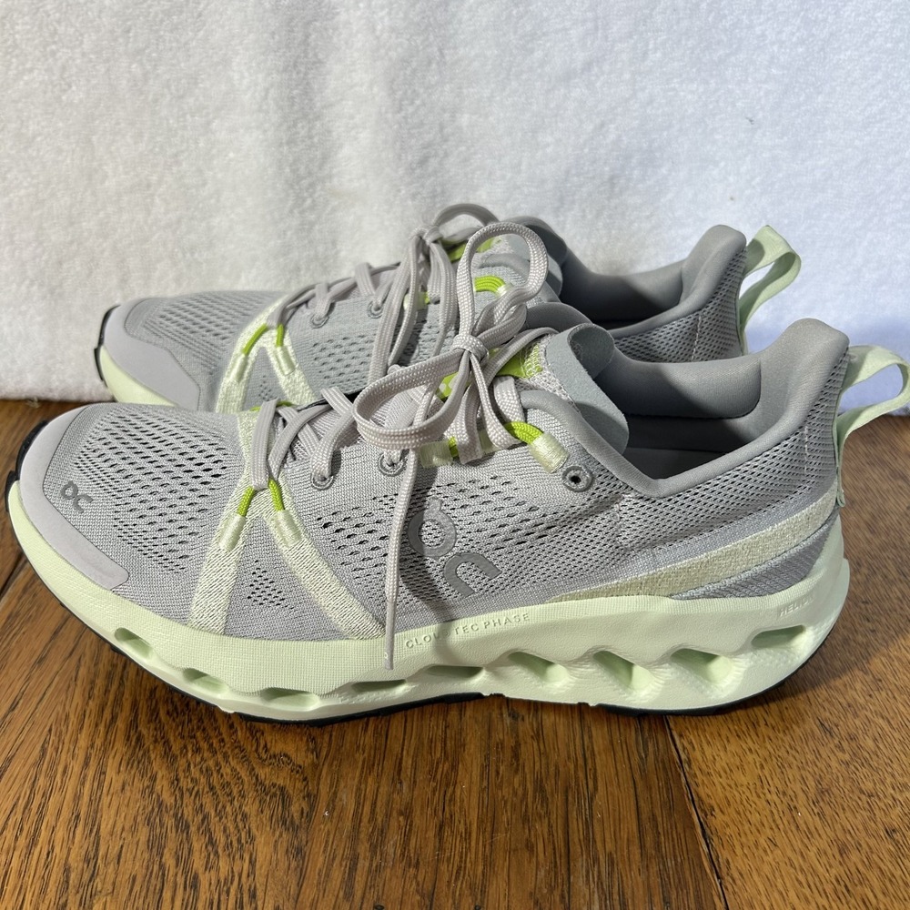 ON Womens Size 7 Cloudsurfer Trail Frost/Lima Gray Athletic Shoes